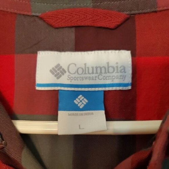 Columbia Red Grey Plaid Button Down Long Sleeve Sz Large - Picture 4 of 8